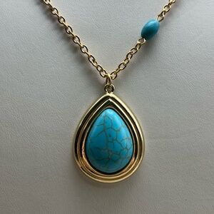 Gold and Turquoise Teardrop Pendant Necklace